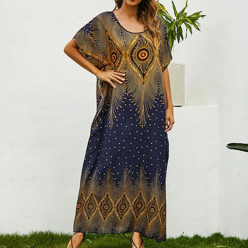 

Seaside vacation geometric western print long skirt plus size dress