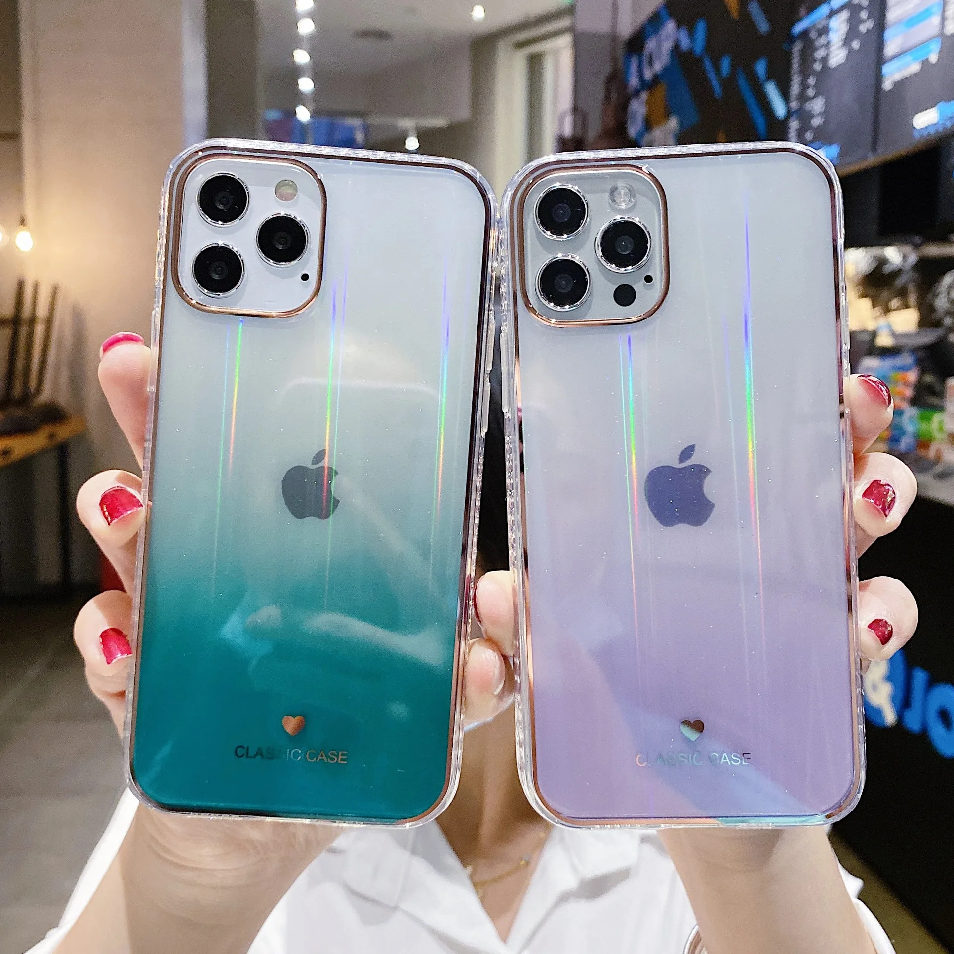 

Luxury Colorful Aurora Phone Case for iPhone 12 11 13 Pro Xs Max X Xr 10 8 7 Plus 13Pro Double Color Soft TPU Laser Back Cover