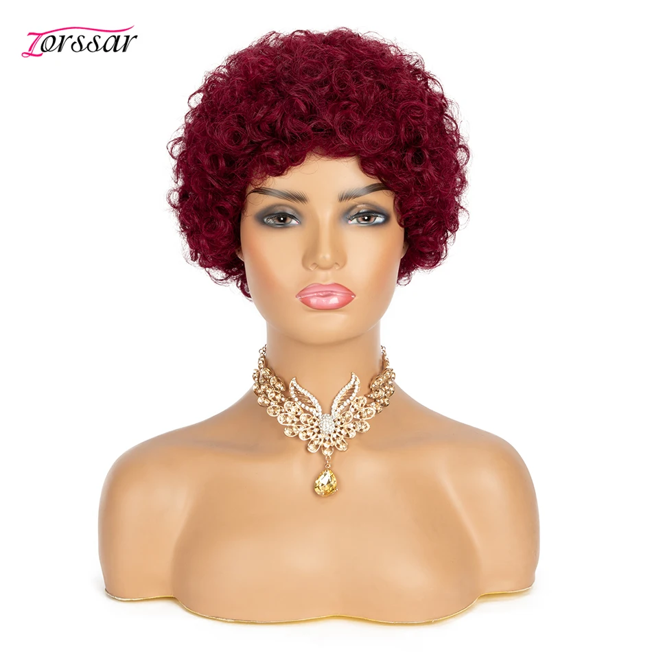 99J цветной парик вырезанный без шнуровки Короткие вьющиеся человеческие волосы