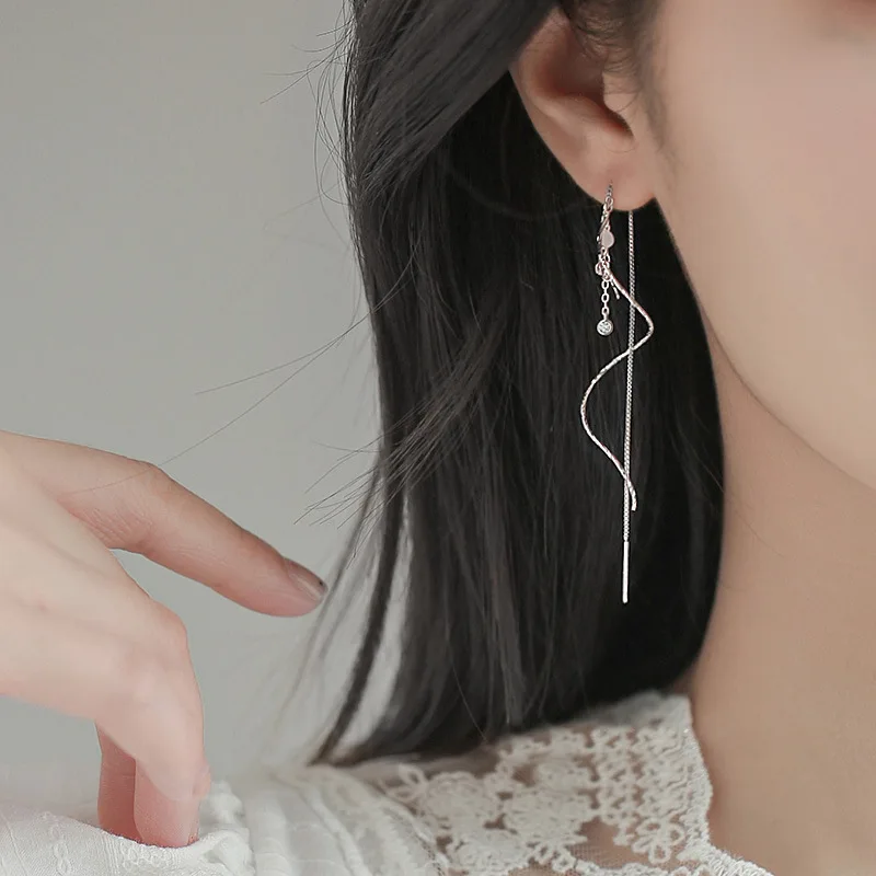 

Fashion Simple Silver Color Long Ear Line For Women Geometric Rhinestone Dream Catcher Piercing Dangle Earring 2022 Jewelry Gift