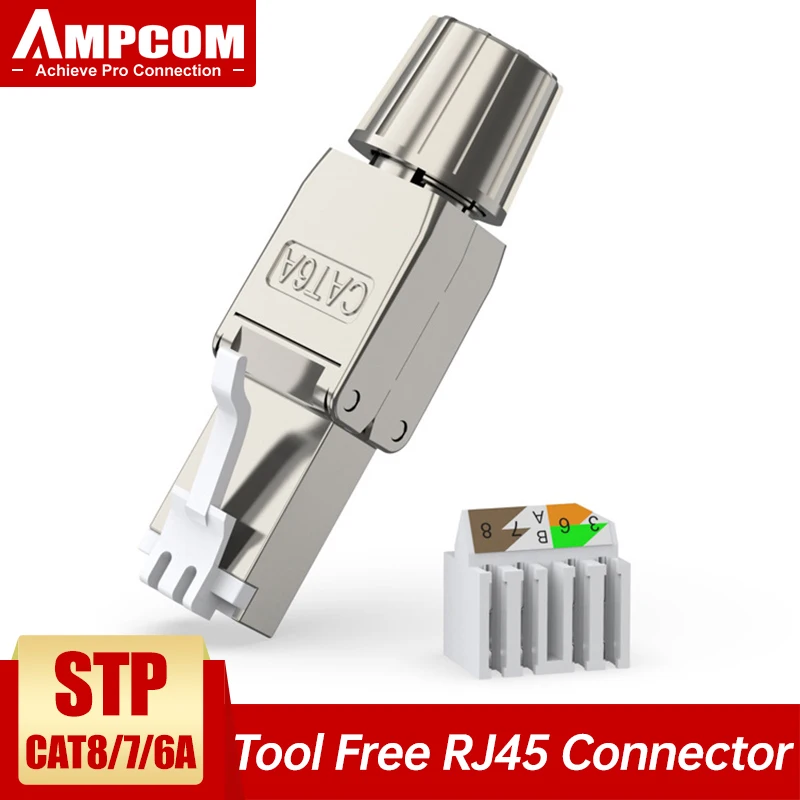 AMPCOM Toolless RJ45 разъем CAT8/7/6A инструмент без многоразового использования прерывания