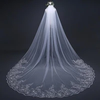 bride long lace veil edge luxurious bridal wedding veil applique sequins whiteivory veil with comb cathedral one layer 3meters