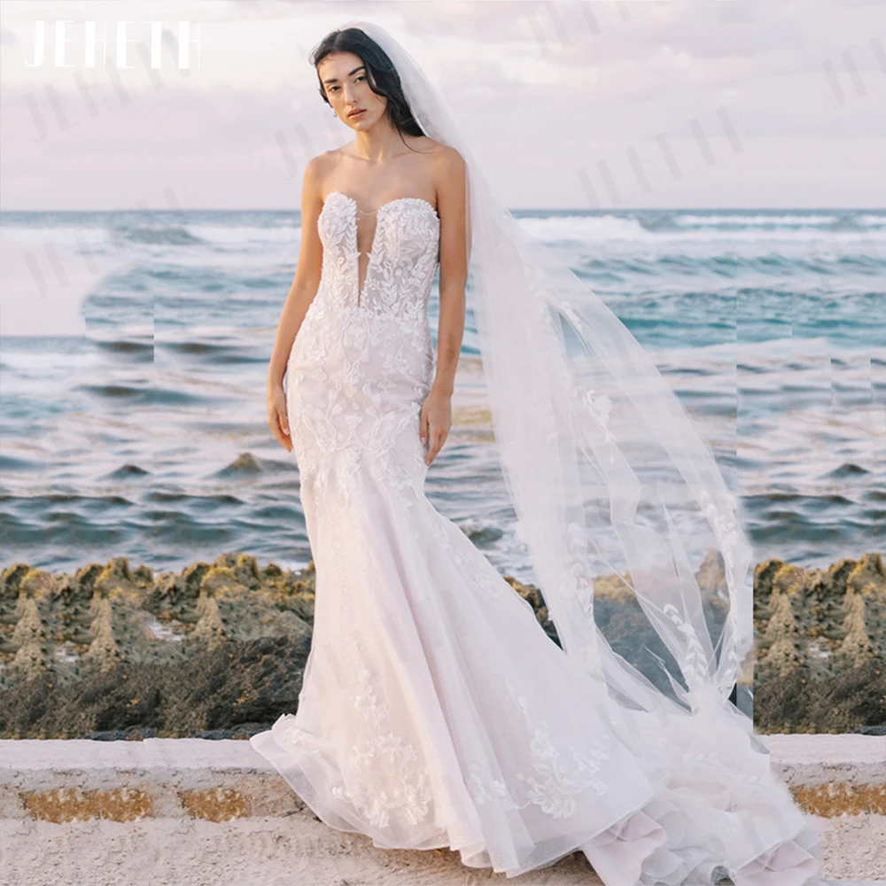 

Изысканные свадебные платья JEHETH, женское платье невесты с открытой спиной, без бретелек, женское платье Женское роскошное свадебное платье Свадебное платье без рукава Гражданское пляжное платье для невесты Красивое