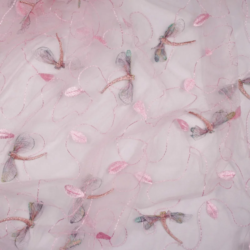 3/5/10yards 3D Dragonfly Embroidered Lace Fabric Tulle for Bridal Wedding Dress Veil Blue Pink Black White By the Yard |