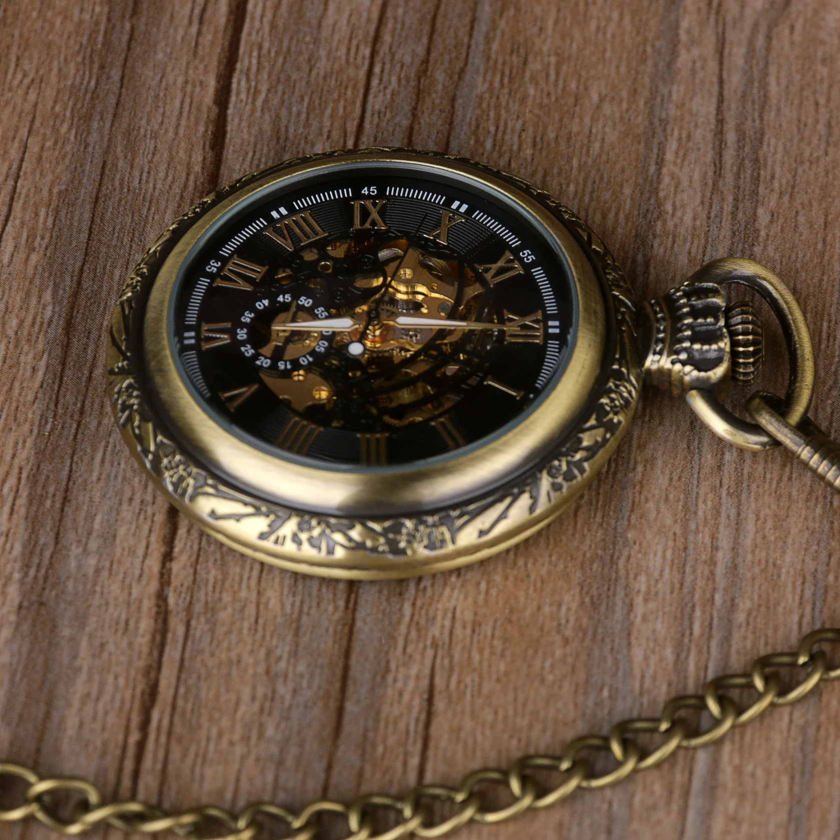 Brown Antique Vintage Mechanical Pocket Watch Roman Numerals Steampunk Chain Pendant Gift reloj bolsillo digital