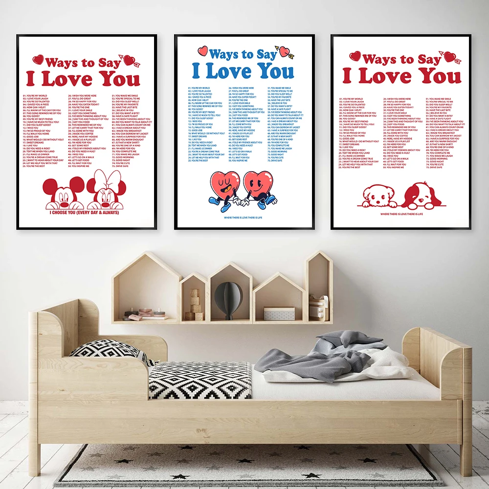 

Ways to Say I Love You Wall Print Retro Quote Canvas Painting Cute Sayings Silhouette Heart Poster Nordic Kids Room Decor Mural