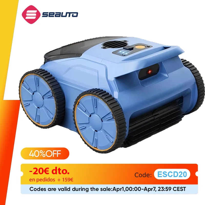 Seauto SAT20 Pool Vacuum 150 Mins Running Up to 2000 Sq.ft., 45,000Pa Powerful Suction, Wall-Climbing for In/Above Ground Pools