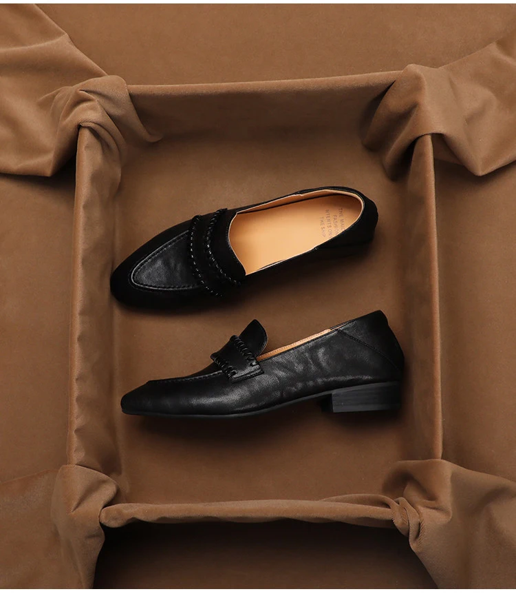 Фото Женские летние универсальные лоферы SHOEBOX Retro из мягкой овечьей кожи, низкие кожаные туфли на толстой подошве для повседневной носки №1