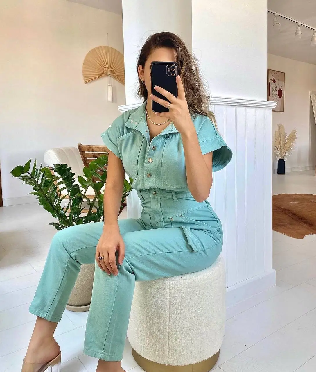 Candy Pink Yellow and Green Jeans Jumpsuit