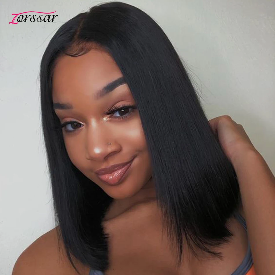 

Парик прямой Боб, парики из человеческих волос на сетке спереди, бразильские искусственные волосы, короткий парик Боб 4x4, предварительно выщ...