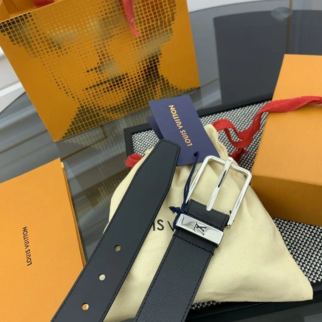 точная копия 1:1 Модные Простые В Стиле Louis Vuitton Из ВолоВьей Кожи Универсальные КлассичесКие Модели Копирующие Мужской Ремень Длиной 35 См