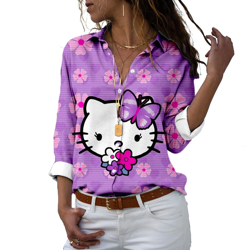 

Hello Kitty Shirts Fashion Tops Japanese Anime Kawaii Ladies Casual Long Sleeve Shirts Women's Autumn New Women's Tops