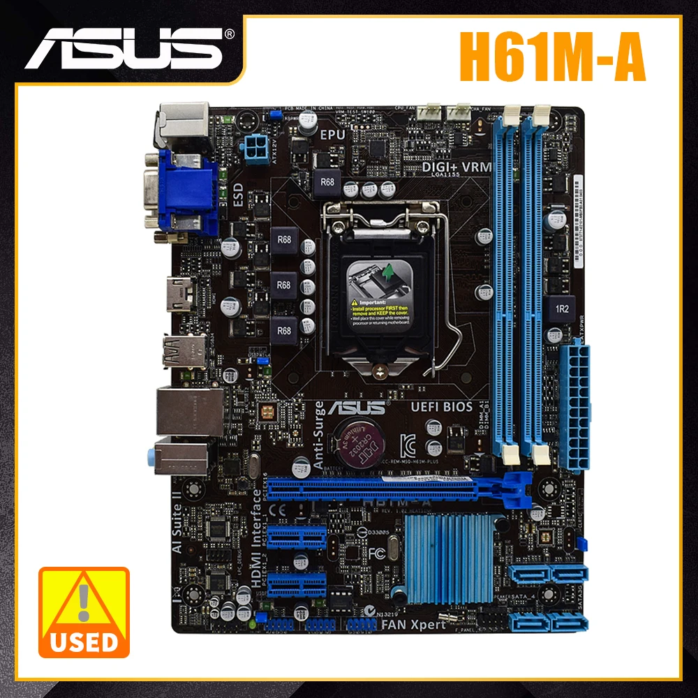 Материнская плата ASUS H61M-A 1155 DDR3 LGA Core i5-2500K Cpu 16GB Intel H61 PCI-E 3 0 HDMI USB2.0 SATA | Компьютеры и