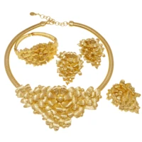 gold jewelry 24k original women big bud necklace jewelry set dubai fashion earrings rings wedding accessories free shipping