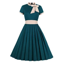 summer drape collar bowknot short sleeve dress europe and america womens dress big swing skirt