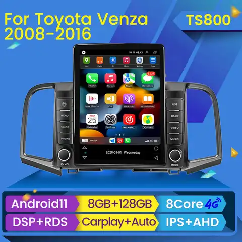Автомобильный радиоприемник 8 + 128G Android 11 для Toyota Venza 2008-2016 Tesla Style, умный мультимедийный видеоплеер, автомобильный стерео навигатор GPS, головно...