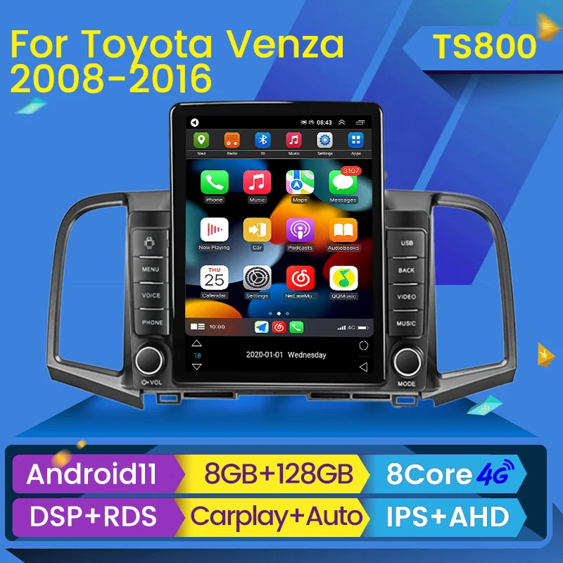 Автомобильный радиоприемник 8 + 128G Android 11 для Toyota Venza 2008-2016 Tesla Style умный