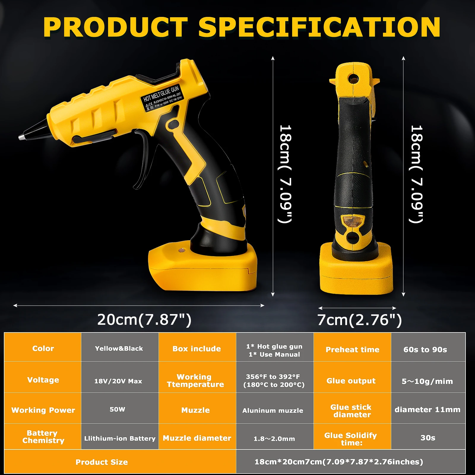 Пистолет клеевой аккумуляторный DeWalt 20 в 30s 30 шт. 7 мм