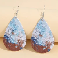new fashion vintage drop earrings for women blue graffiti print pu earrings female wedding party jewelry gift pendientes
