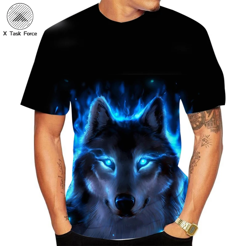 

Hot summer new fashion men's T-shirt casual fierce Wolf King 3D printed men's casual breathable oversized O collar shirt