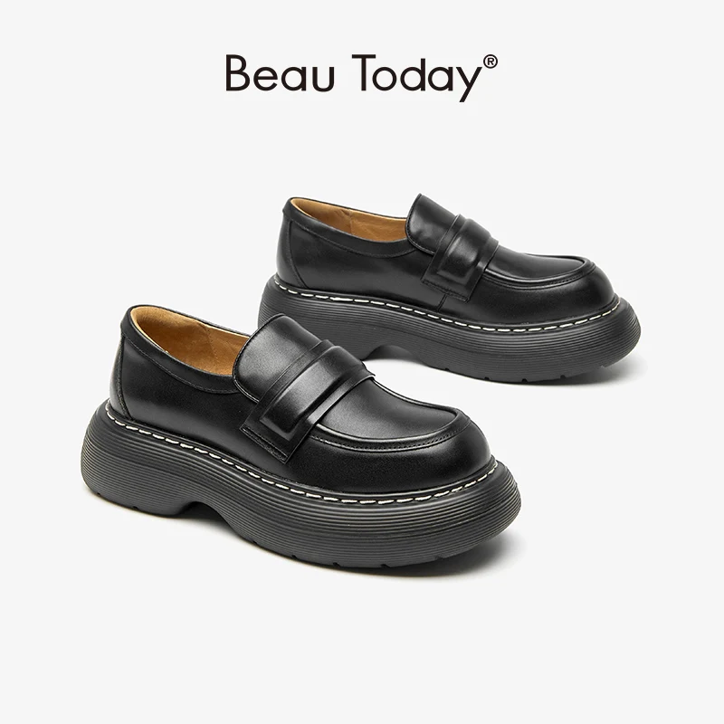 

BeauToday/лоферы на платформе; Женская обувь из натуральной кожи Coe; JK Style; Слипоны с круглым носком; Женская повседневная обувь на плоской подошве ручной работы; 03A47