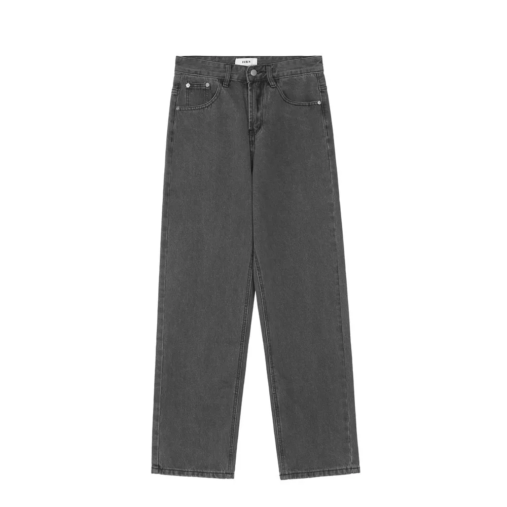 Fashion Streetwear Solid Color Washed Old Jeans Men's Retro Trendy Simple Style Straight Trousers Casual Pants Baggy Jeans Men