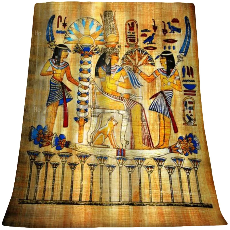 

Queen Cleopatra Ancient Egyptian Cat Colored Hieroglyph Papyrus Flannel Blanket By Ho Me Lili Fit For Home All Seasons Use