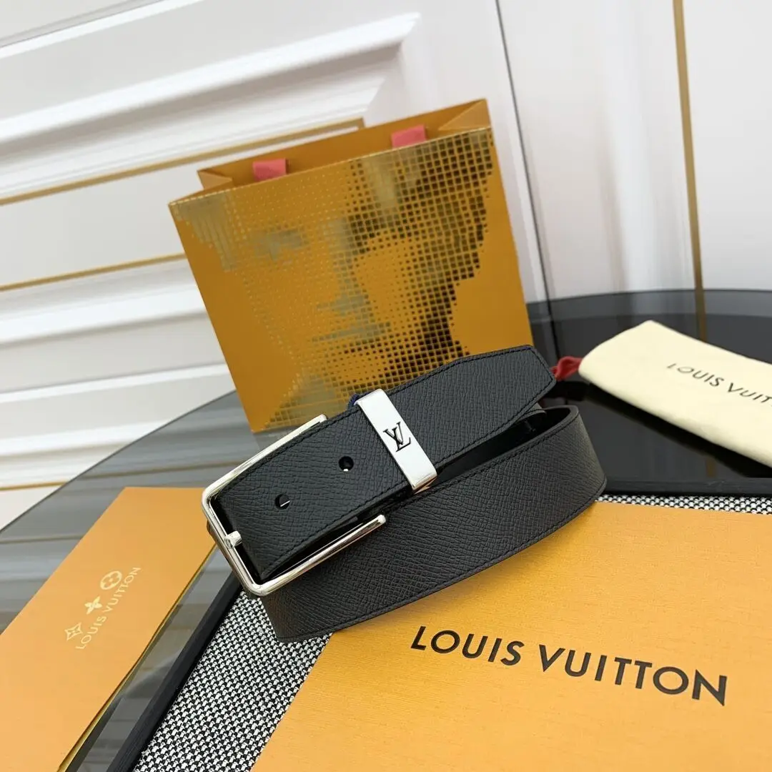 точная копия 1:1 Модные Простые В Стиле Louis Vuitton Из ВолоВьей Кожи Универсальные КлассичесКие Модели Копирующие Мужской Ремень Длиной 35 См