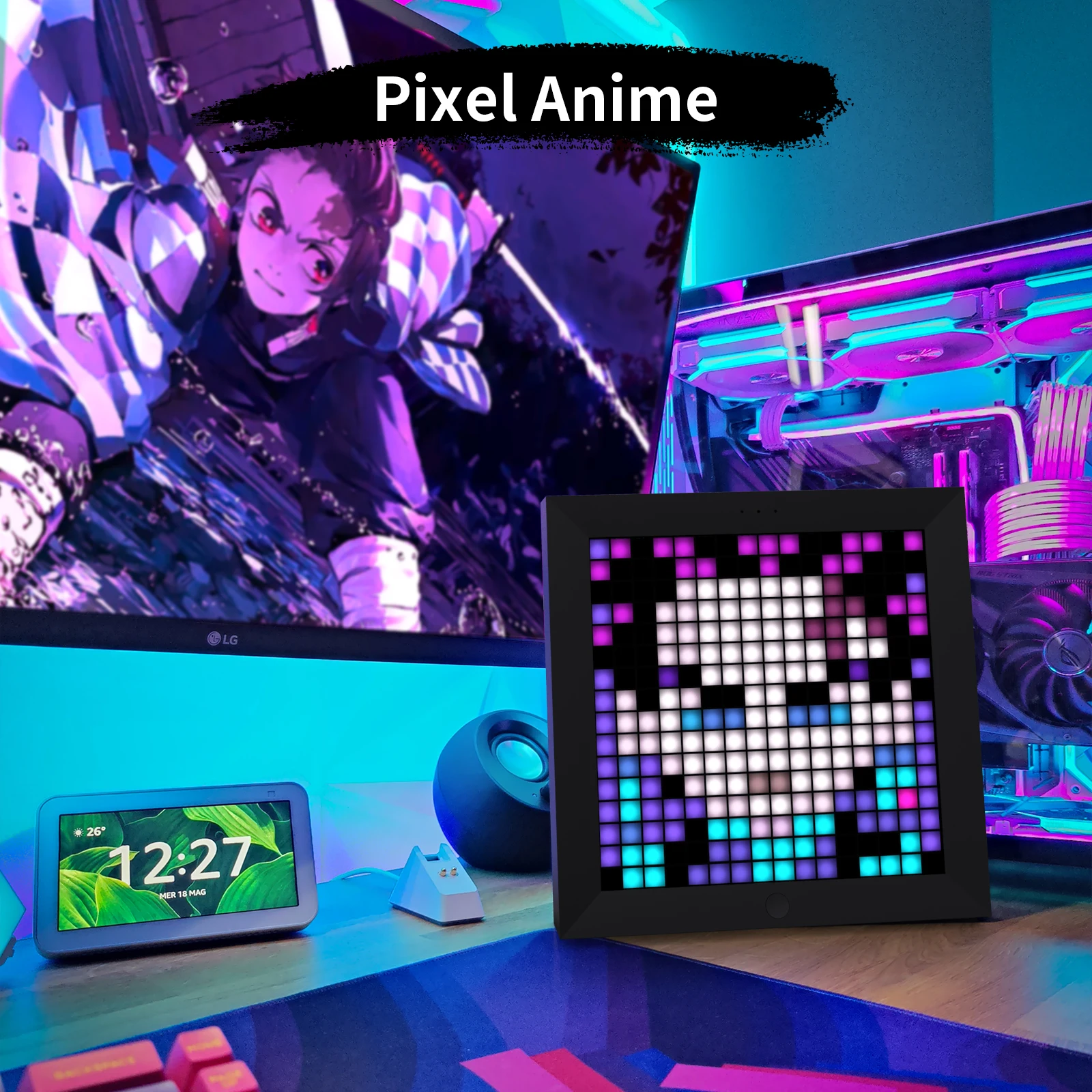 Divoom Pixoo Pixel Art Digital Photo Frame Gaming Room Home Decor Anime Kawaii LED Display Wall Clock Custom APP Control enlarge