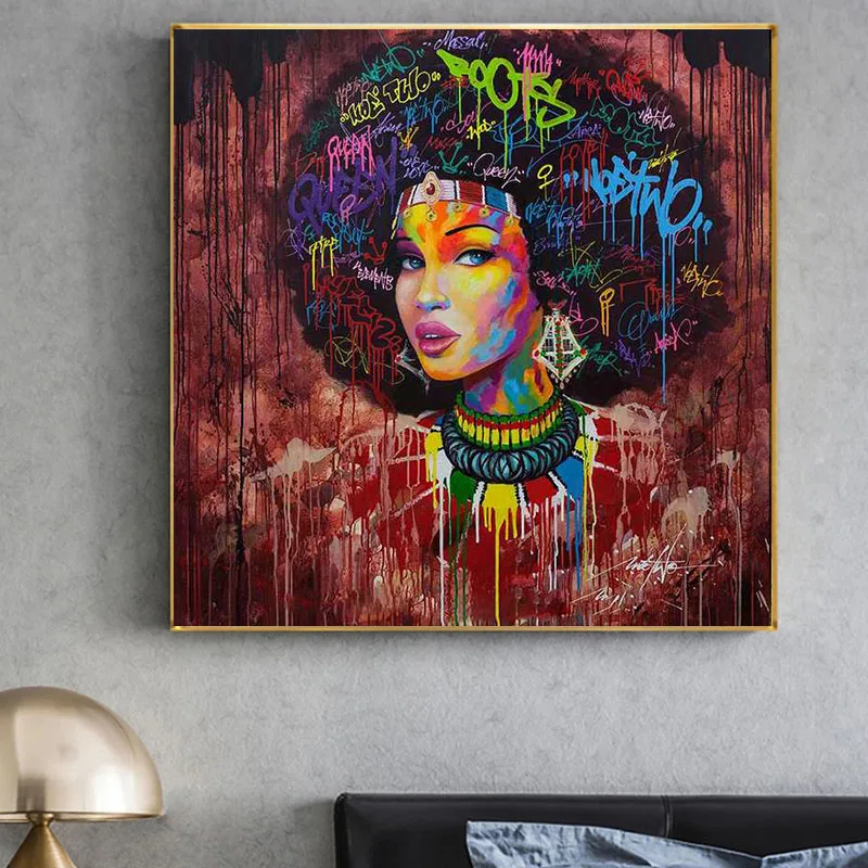 

Scandinavian African Women Poster Black Girls Portrait Canvas Painting Print Graffiti Wall Art Picture Living Room Home Decor