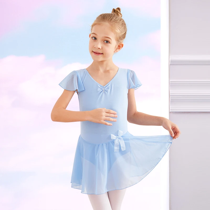 

Girls Ballet Leotard Tutu Skirt Children Chiffon Sleeve Cotton Costumes Dancewear Kids Bodysuit Dance Wear Gymnastics Leotards
