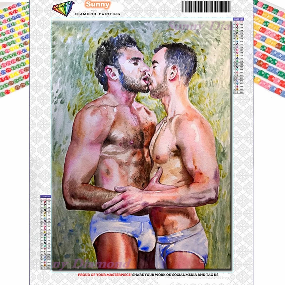 5d Diy Diamond Painting Sexy Men Kiss Full Square Round Drill Embroidery Cross Stitch Gay Love Couple Art Mosaic Sweetheart Gift