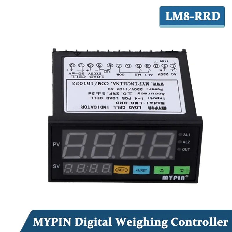MYPIN LM8-RRD Digital Weighing Controller LED Display Weight Controller 1-4 Load Cell Signals Input 2 Relay Output 4