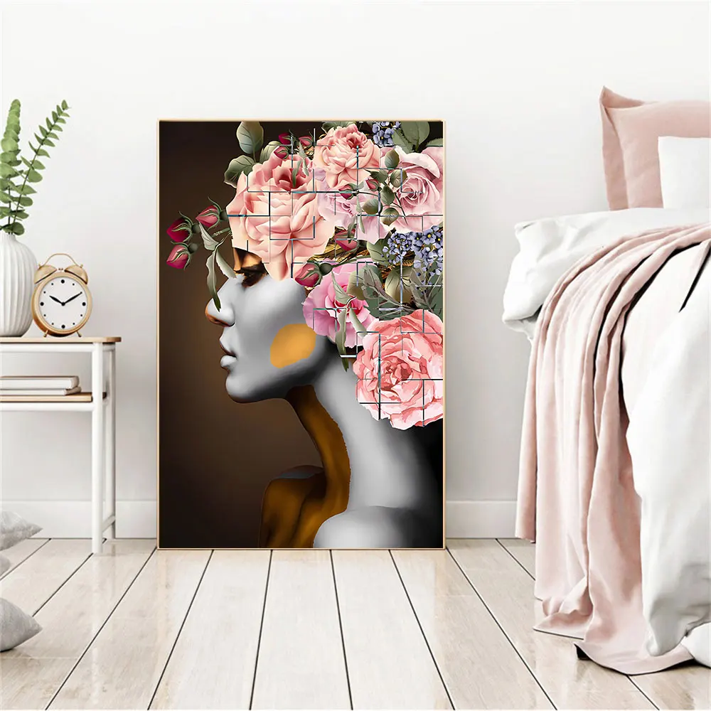 

Abstract Rose Head Woman Posters Prints Floral Woman Art Wall Art Canvas Painting Pictures For Living Room Home Decoration