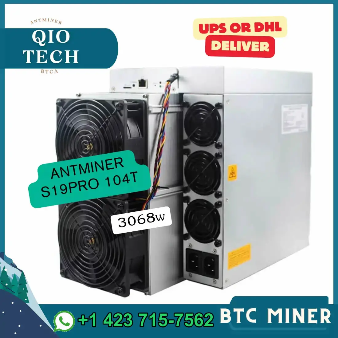 SM New Antminer S19pro 104th 3068w BTC Bitcoin Miner Asic включает блок питания
