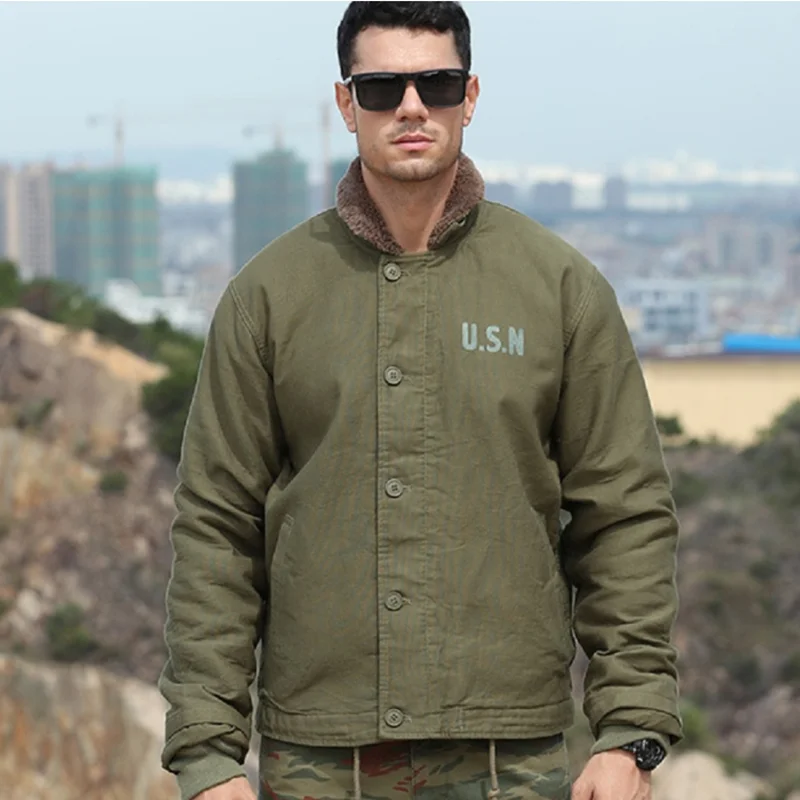 

USN N1 Deck Jacket WW2 Military Uniform Motorcycle N-1 Autumn Winter Outdoor Streetwear Cold Slim Solid Fashion Cotton Clothes
