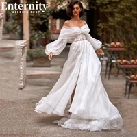 intriguing off the shoulder wedding dresses a line long sleeves high slit floor length bridal gowns formal robe de mari%c3%a9e