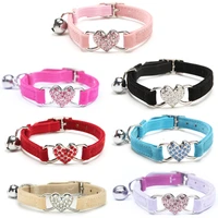 cat collar with bell heart shape soft adjustable cat collar for small cat walking training anti lost leash collar cat decoration