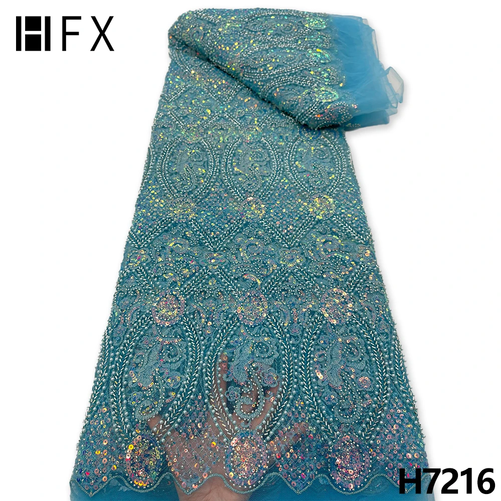 Роскошная фотокружевная ткань HFX ручной работы с бусинами вышивкой и блестками