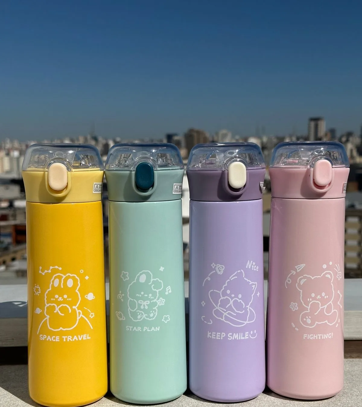 

Children's Thermal Bottle 500ml Inox water silicone straw and protective cap