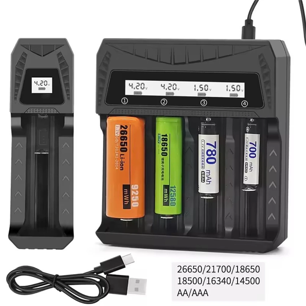 Фото Интеллектуальное зарядное устройство VBNBV с ЖК-дисплеем и USB-портом — 1/2/4 слота для литий-ионных аккумуляторов 18650 4.2В и Ni-MH AA/AAA 1.2В №2