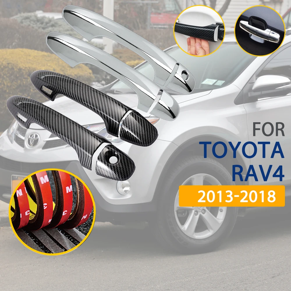 

for Toyota RAV4 XA40 RAV 4 RAV-4 2013~2018 Accessories Chrome Side Door Cover Trim Set Or Black Carbon Fiber Handle Car Styling