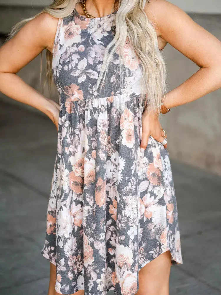 

Floral Ruffled Sleeveless Mini Dress Basic Women Summer Loose Sweet Elegant Floral Printed Elegant Party Dresses