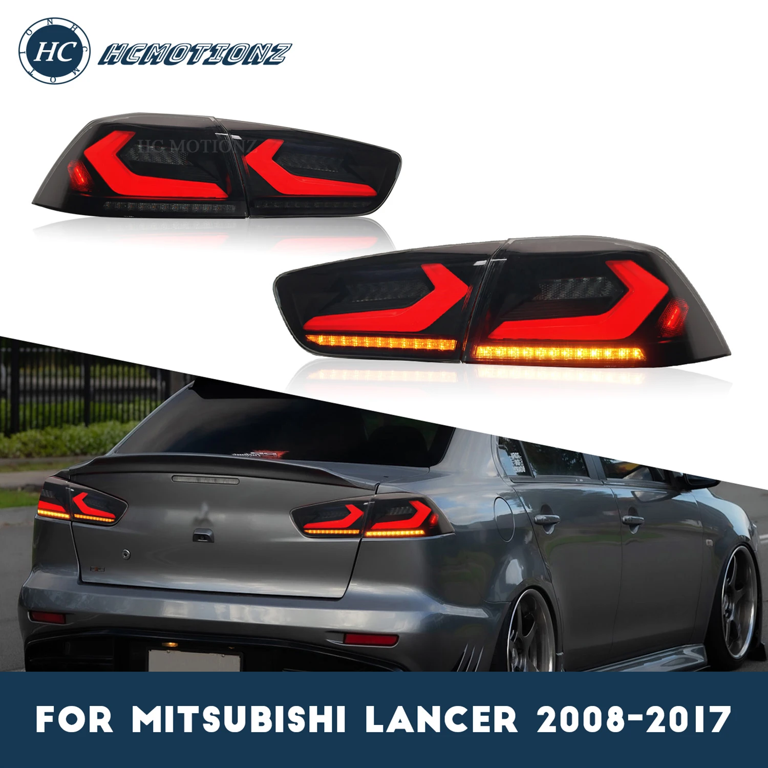

HCMOTIONZ 4PCS LED Tail Lights Assembly 2008-2017 for Mitsubishi Lancer EVO X Car Styling Rear Lamps Smoked Auto Back Lights