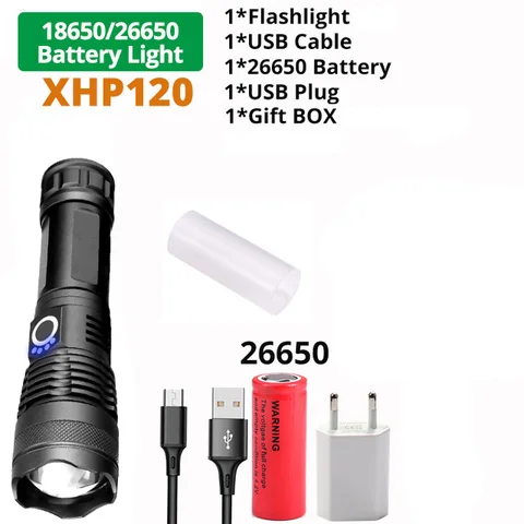 Высокая мощность XHP50.2 светодиодный светильник -вспышка Xlamp алюминиевый охотничий L2 водонепроницаемый фонарь светильник мощный фонарь с батареей 18650 26650