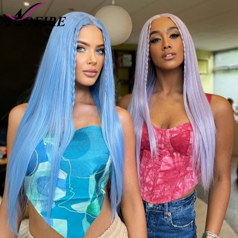 

Lavender Blue Colored Lace Front Wig Human Hair Straight 30 Inch Brazilian Virgin Human Hair Wigs Preplucked HD Lace Frontal Wig