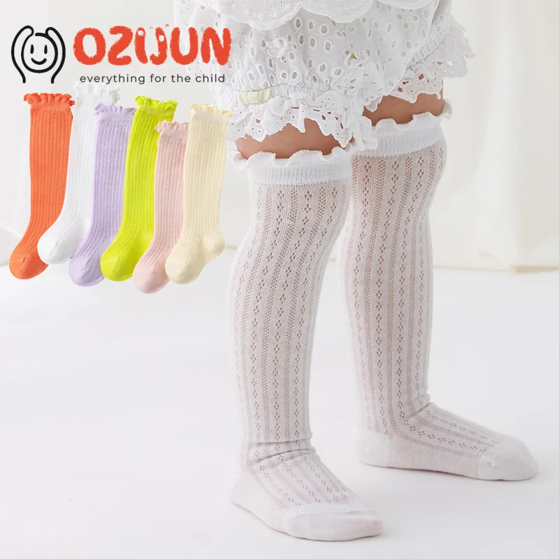 Summer Infants Toddlers Ages 0-3 Years Over Knee Stockings Openwork Ultra Thin Cotton Mosquito Socks Stringy Selvedge Lace Mouth