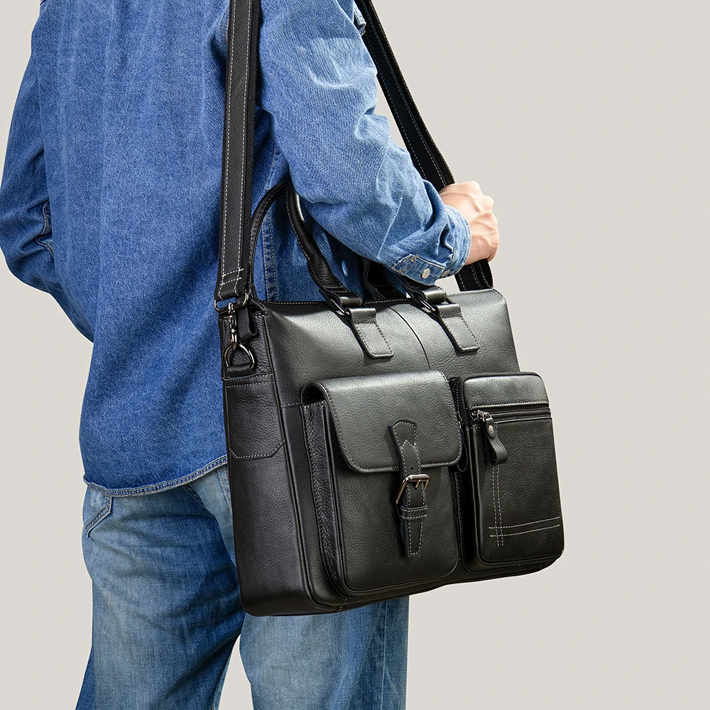 WESTAL Men's Bag Genuine Leather Men Briefcase Handbags For 15.6
