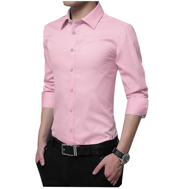

Camisa de negocios para hombre, traje ajustado de manga larga, informal, de Color puro, nuevo, 2021