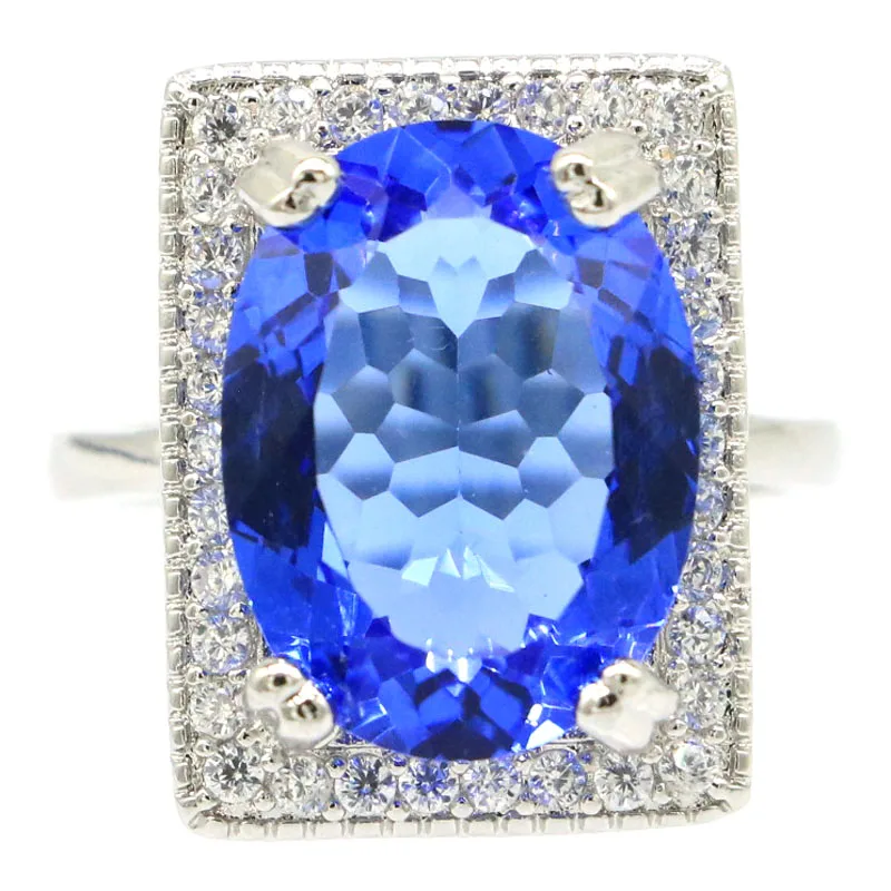 

19x15mm Beautiful 6.3g Violet Tanzanite White CZ Women Wedding Daily Wear 925 Silver Rings